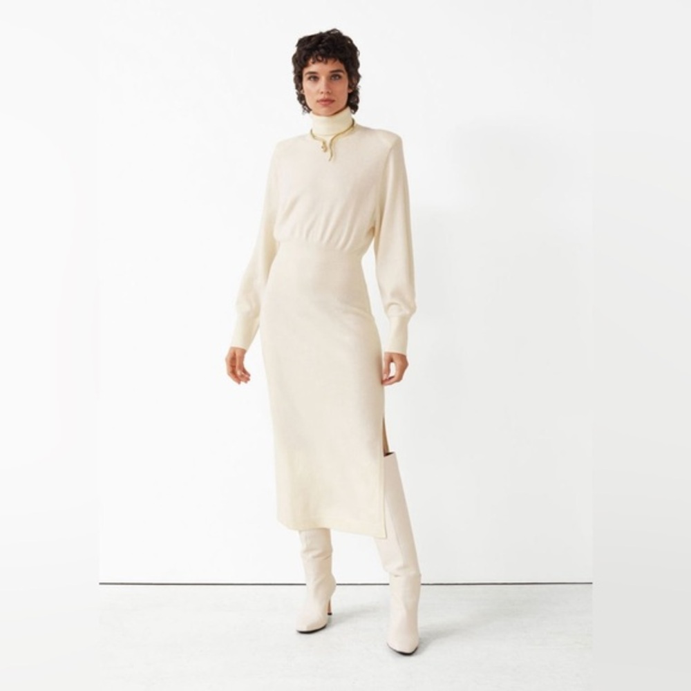 & Other Stories Cream Slim Fit Wool Knit Dress Medium - Petite Friendly